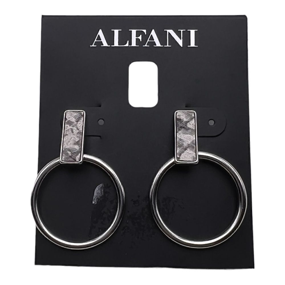 Alfani Silver-Tone Faux Leather Inlay Doorknocker Drop Earrings NWT